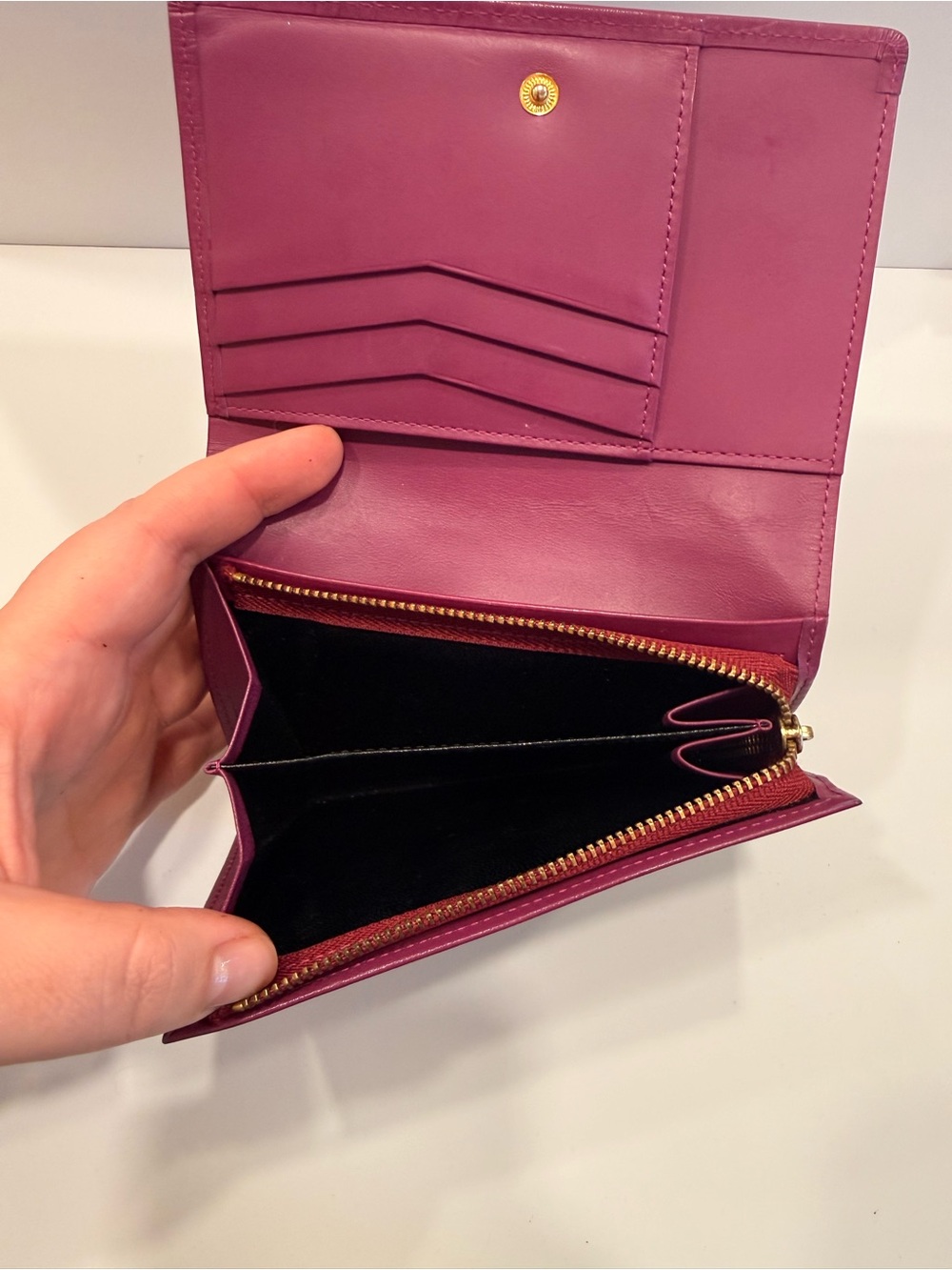 Yves Saint Laurent Embossed Logo Leather Wallet - Deep Berry/Purple - Picture 5 of 14